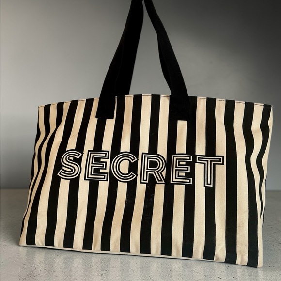 Victoria's Secret Black and White Striped Tote - Picture 3 of 5